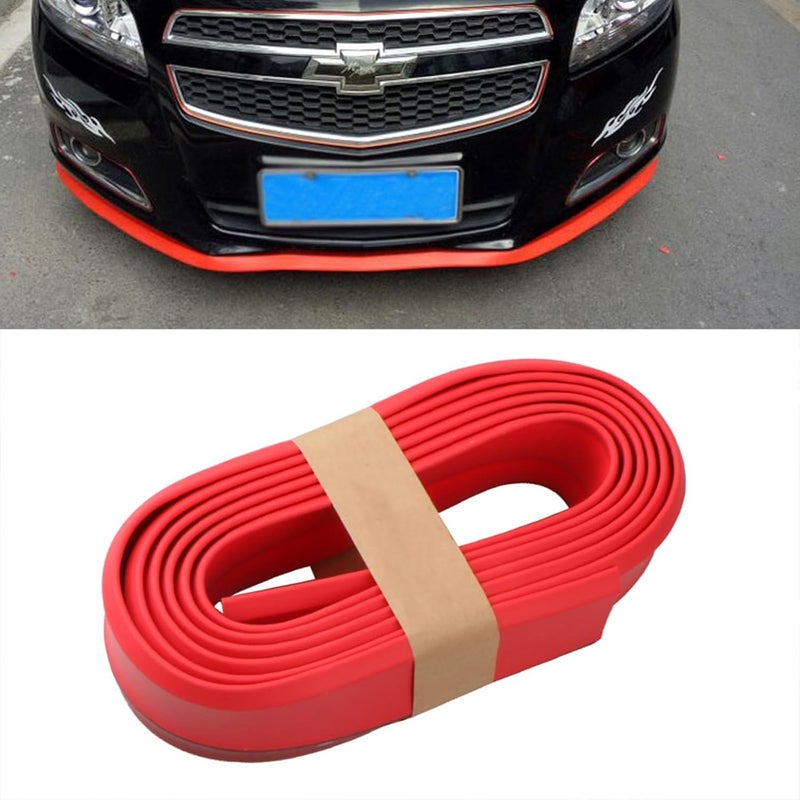 EOHMAK Car Front Bumper Protector Self-Adhesive Auto Splitter Body Spoiler Skirt Rubber Bumper Lip Trim Spoiler 2.5M/8.2ft(Red) - Image 1